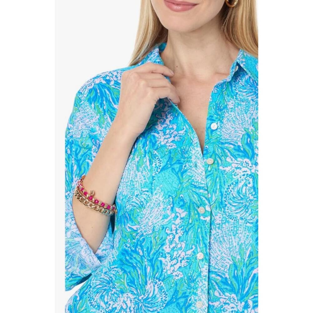 Lilly Pulitzer Sea View Swim Cover-Up M Blue Las Olas Aqua Strong Current NWT - Picture 2 of 12